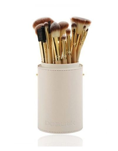 Case 18 Brushes Set Cylinder Beige