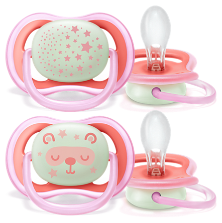 Girl's Shiny Nighttime Pacifiers 6-18 Months
