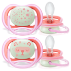 Girl's Shiny Nighttime Pacifiers 6-18 Months
