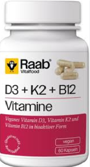 Raab Vitalfood Vitamin D3+K2+B12 460Mg 60 Capsules