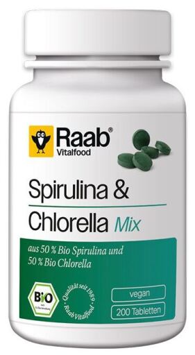 Raab Vitalfood Spirulina+Chlorella Algae 440 mg 200 Tablets Bio Vegan
